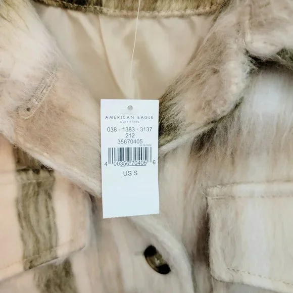 American Eagle Size Small Brushed Plaid Oversized Shacket Jacket Cream NWT $90 - Picture 5 of 16
